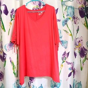 1X Terra & Sky pink v-neck tie sleeve tunic